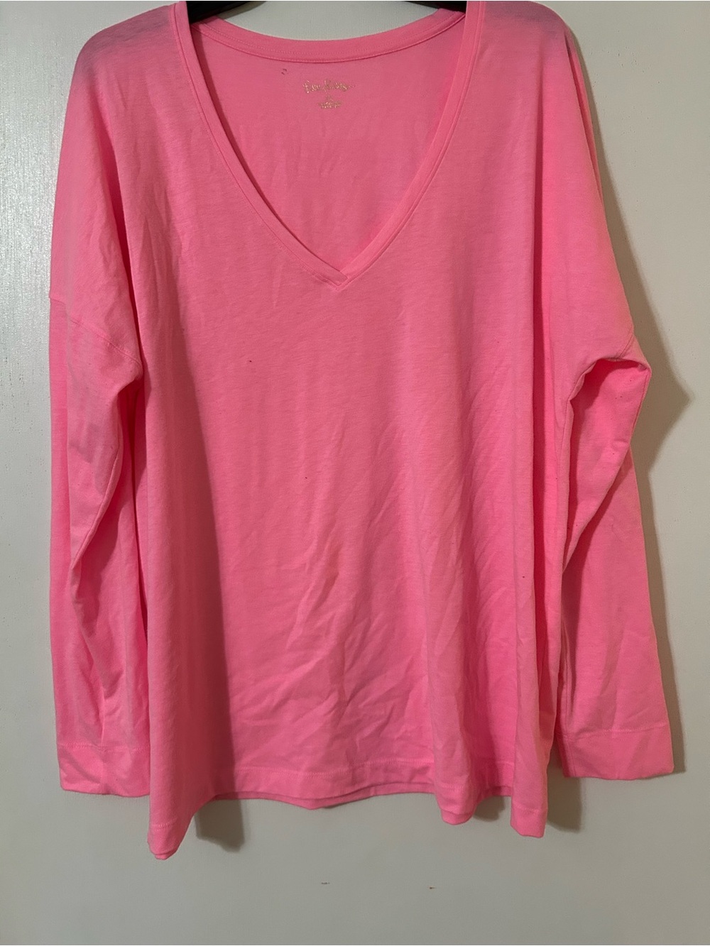 Lilly Pulitzer Bright Pink V-Neck Long Sleeve Top - Picture 2 of 6